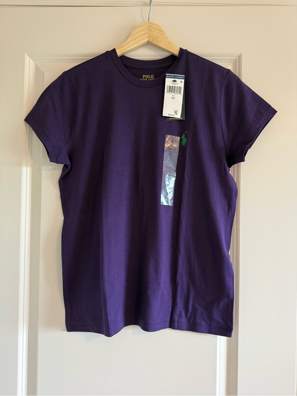 Polo Ralph Lauren Purple Crewneck T‑Shirt with Green Pony Logo S NWT